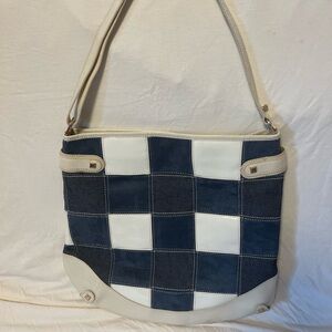 Liz Claiborne Blue Denim Faux Leather Women's Purse Shoulder Style Bag Tote GUC